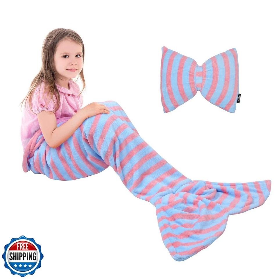 Catalonia Kids Mermaid Tail Blanket Pillow Cushion,Super Soft Coral Plush Fle - Image 1 of 4