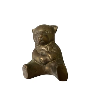 COLLECTIBLE VINTAGE BRASS TEDDY BEAR WITH Metal Scarf Design - Picture 1 of 7