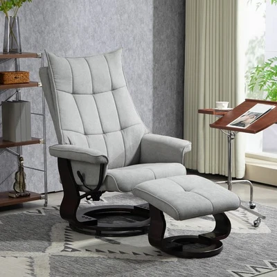 HOMCOM Relaxsessel mit Hocker, Drehbar Liegesessel mit Samtoptik, Grau - Bild 1 von 4