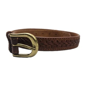 Vintage Partners Damen kleiner brauner Ledergürtel Messingschnalle Webmuster  - Bild 1 von 20