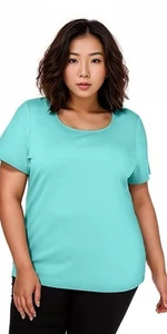 Karen Scott Plus Size Aqua Scoop Neck Tee - Women's Tops - Picture 1 of 2