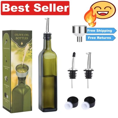 Elegant 17oz Green Glass Olive Oil Dispenser with Funnel & Non-Drip Pour Spouts - Image 1 of 4