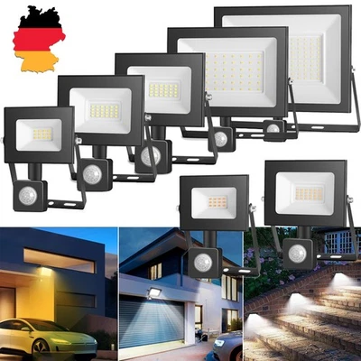 LED Fluter Außen Strahler mit Bewegungsmelder Außenleuchte Garten Lampe 10W-100W - Bild 1 von 4