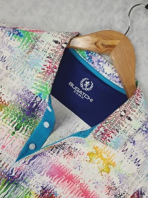 Bugatchi Uomo Shirt Mens Large Multi Color Abstract Print Polo Cotton Casual - Image 1 of 4