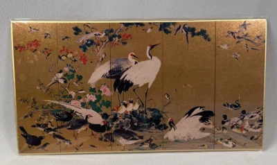 Kyoto Japanese Asian Art 5 Panel Masterpiece Reproduction Cherry Blossom Cranes - Image 1 of 4