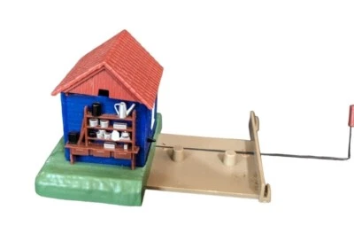 Vintage Life-Like Trains HO Scale Blue Shed W/ Red Roof & Hand-Crank Action - Image 1 of 4