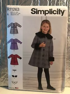 Simplicity Pattern #R11263 GIRLS COAT Outerwear Cuff Collar Pockets Size 3-8 NEW - Picture 1 of 2