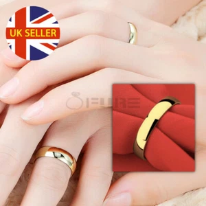 Hypoallergenic Gold Tone Plain Dome Wedding Engagement Ring Bands Titanium Steel - Picture 1 of 108