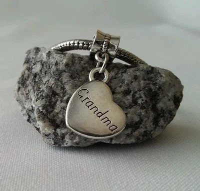 Grandma Heart Grandmother Grandmom Dangle Bead Charm F/European Bracelet - Image 1 of 4