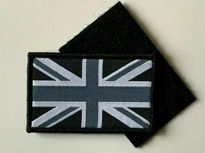 BRITISH ARMY UNION JACK BADGE GREY/BLACK SUBDUED - HOOK & LOOP -TRF , MTP - Picture 1 of 2