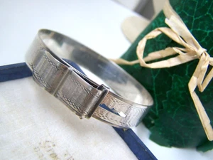 VINTAGE SOLID 925 STERLING SILVER MODERNIST BUCKLE BRACELET BANGLE 7" ADJUSTABLE - Picture 1 of 8