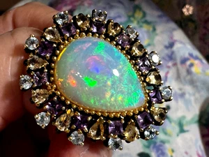 Natural AAAA+ 17 ct Natural Opal 925 Sterling Silver Size 7.5 Cocktail Ring - Picture 1 of 20