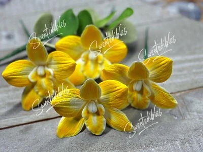 Pasta de goma Dendrobium Azúcar Orquídea Singapur Orquídea 1 flor AMARILLO Fondant Foto 1 de 3