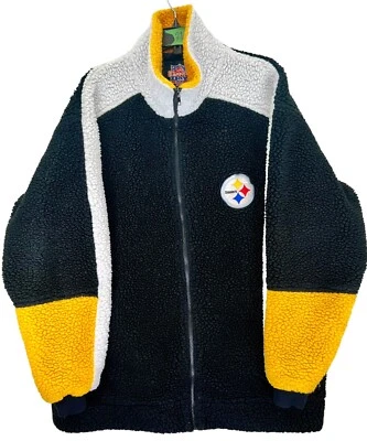 Винтажная мужская флисовая куртка Pittsburgh Steelers XL Sherpa Gameday с глубоким ворсом NFL - Изображение 1 из 4