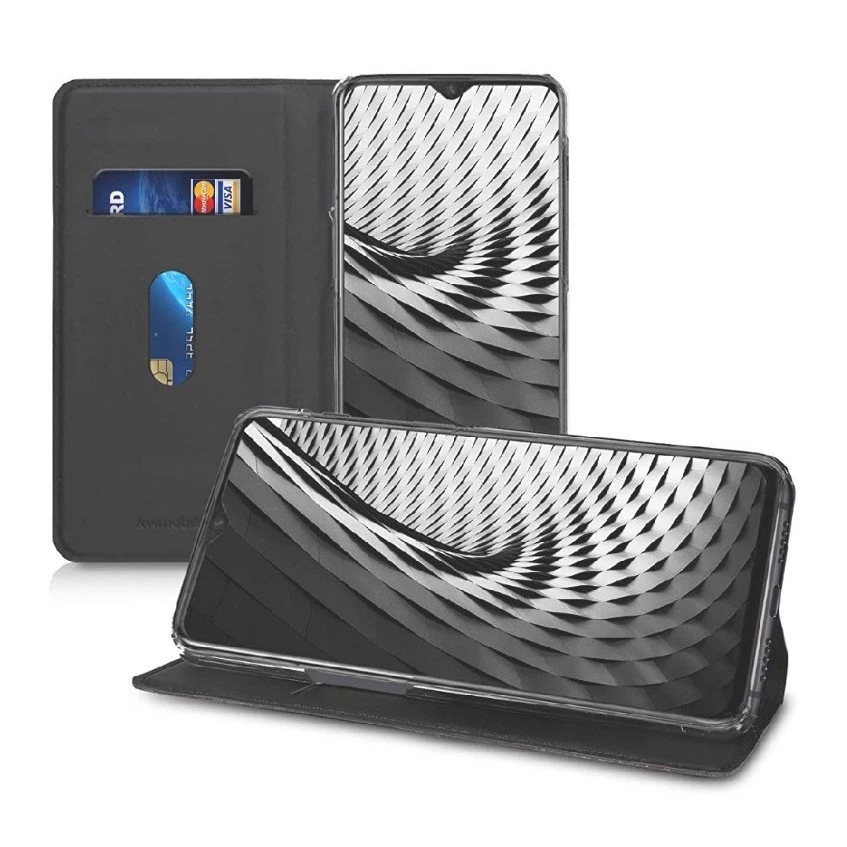 Cover Flip Case kwmobile Ecopelle per OnePlus 6T Nera Nuova Sigillata - Immagine 1 di 4