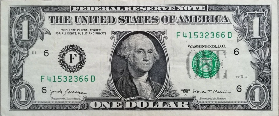 USA $1 2017 Series note F 41532366 D - Image 1 of 2