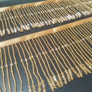 Beaded 45cm Crystal Fringe Tassel Trim Ribbon 10/15CM width Dance Costume Dress - Picture 1 of 19