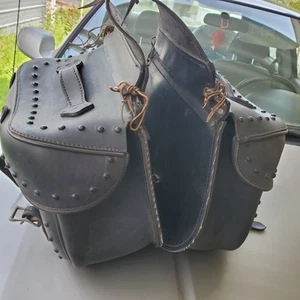 Vintage Harley Davidson Saddlebags Pair Studded Fringe Leather - Picture 1 of 20