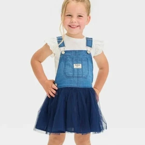 Oshkosh Vestback Denim Blue Tulle Jumper Overall Dress Kids Toddlers Infants 3T - Picture 1 of 7