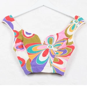 Vintage 70er 80er V-Bügel Crop Top Hippie Dopamin Gypsy Blumen Retro Mod Indie Gr. XS - Bild 1 von 5