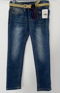 NWT Vigoss Blue Jeans Girls Pants Sz 4 W/ Belt Skinny Spandex Rhinestone School - Picture 1 of 8