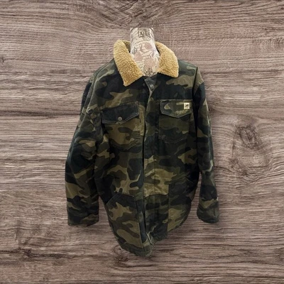 男式 Lee Sherpa 内衬迷彩棉帆布纽扣拉链耐用重型夹克尺寸 XL — 第 1/4 张图片