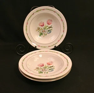 Theodore Haviland New York 3 Rimmed Soup Bowls 7.75" HP Garden Flowers 1945-1956 - Picture 1 of 14