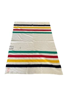 Hudson's Bay Company Point Blanket Wool Multicolor Stripe Cream Throw HBC Woven - Picture 1 of 7