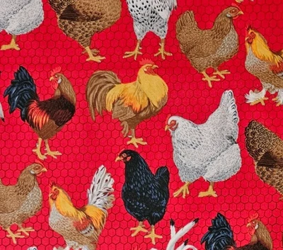 Chickens Chicken Red FABRIC TRADITIONS  Cotton BY THE YARD BTY Continuous - Image 1 of 3