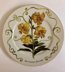 I. Godinger 1855 Email de Limoges Salat/Brot Teller, gelbe Lilie Blume Exc 7,5" - Bild 1 von 2
