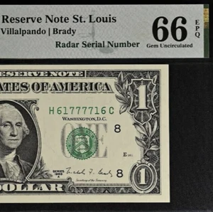 1988A $1 Federal Reserve Note PMG 66EPQ - Fancy Radar Serial Number 61777716 - Picture 1 of 3
