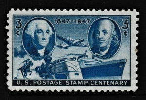 Mint 3c Blue "US Postage Stamp Centenary", USA, 1947 - Picture 1 of 2