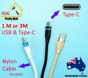 Nylon USB Type C Charger Charging Cable Data For Samsung Huawei Google 1M 3M New - Picture 1 of 5