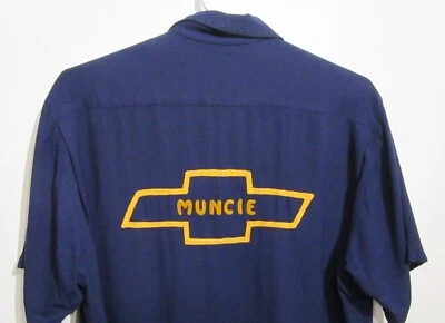 CAMISA VINTAGE AÑOS 50 RAYÓN FLOCADO CHEVROLET MUNCIE BOWLING PIN BOTONES M S48 Foto 1 de 4