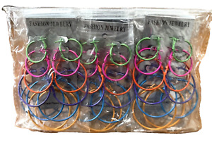 12 Sets (6 Earrings Ea.)= 72  Metal Hoop Fashion Earrings Asst'd Colors & Sizes