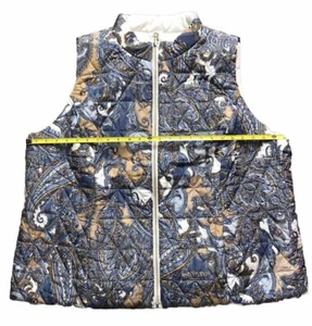 Ruby Rd. Quilted Vest Slate Blue Tan White Paisley Zip Front Lined Size 2X - Picture 1 of 9