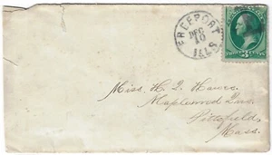 ca. 1870’s Freeport ILLS cvr to Pittsfield MA w/Sc# 147. Letter “E” killer(a2876 - Picture 1 of 4
