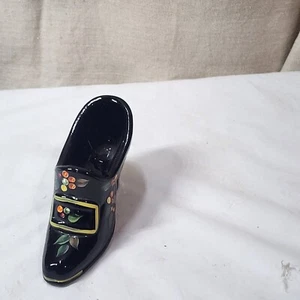 Fenton Black Harvest Berry Glass Slipper/Shoe 7737 Hand Painted - Picture 1 of 6