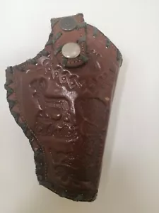 Vintage Unique Brown Embossed Leather Gun Holster Ornate Pistol CABELAG - Picture 1 of 11
