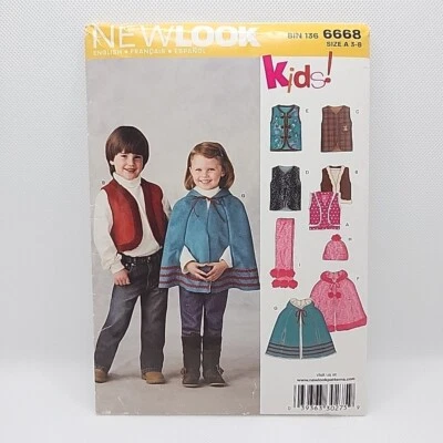 Simplicity New Look 6668 Child Toddle Cape Vest Hat Scarf Pattern Size 3-8 Uncut - Image 1 of 4