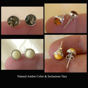 BALTIC HONEY BUTTERSCOTCH or GREEN AMBER & STERLING SILVER STUD EARRINGS - Picture 1 of 7