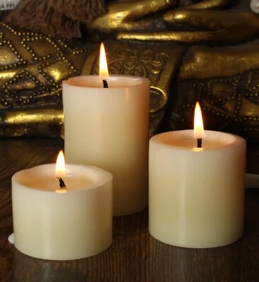 White BEESWAX Set of 3 Pillar Candles 100% Natural Pure Honey Bees Wax Organic - Image 1 of 4