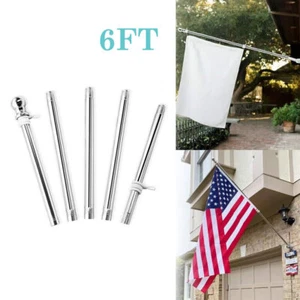 6ft Flag Pole Heavy Duty Wall Mountable Tangle Stainless Free Rings Rustproof - Picture 1 of 11