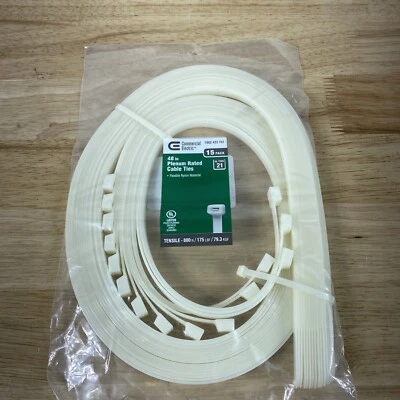 15 Pack Commercial Electric 48 in.  175lbf  Plenum Rated Zip cable tie - Изображение 1 из 3