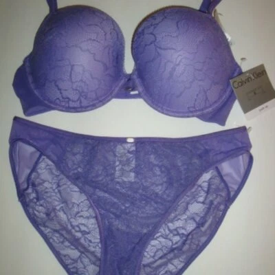 New Calvin Klein Level 2 Push Up Bra 34D & Panty L Purple Lace - Image 1 of 4