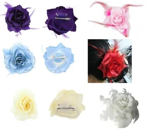 2 x große glitzernde Rose Blume Federn Haarspangen faszinierend Pferdeschwanz Halter - Bild 1 von 5