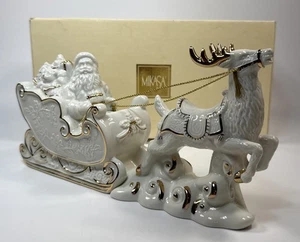 Mikasa Navidad Elegancia Porcelana Papá Noel Reno Trineo Blanco y Dorado 11" - Imagen 1 de 10