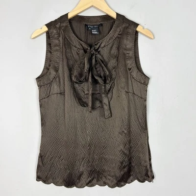 Blusa feminina Y2K marrom chocolate seda sem mangas gola redonda tamanho 6 feminina - Imagem 1 de 4