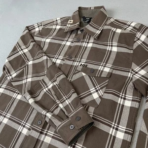 Helly Hansen Flannel Mens Medium Brown Plaid Aker Technical Midlayer Alpine Ski - Picture 1 of 14