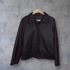 Wallis Real Leather Jacket Brown Zip Up Buckle Detail Minimalist Style UK 14 - Picture 1 of 7